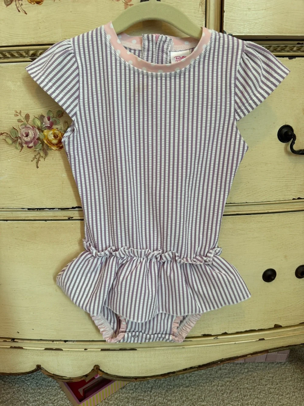 Ruffle Butts Lilac & White Striped Peplum One-Piece